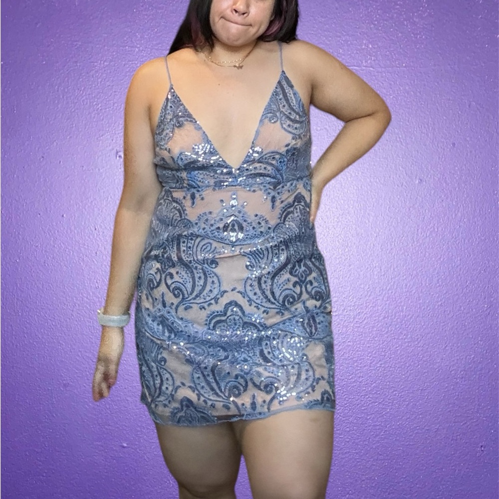 Free People Blue Sequin Mini Dress